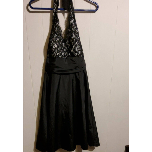 WHITE HOUSE BLACK MARKET Black Taffeta & Lace Halter Dress, Fully-Lined; 4 - Picture 1 of 5